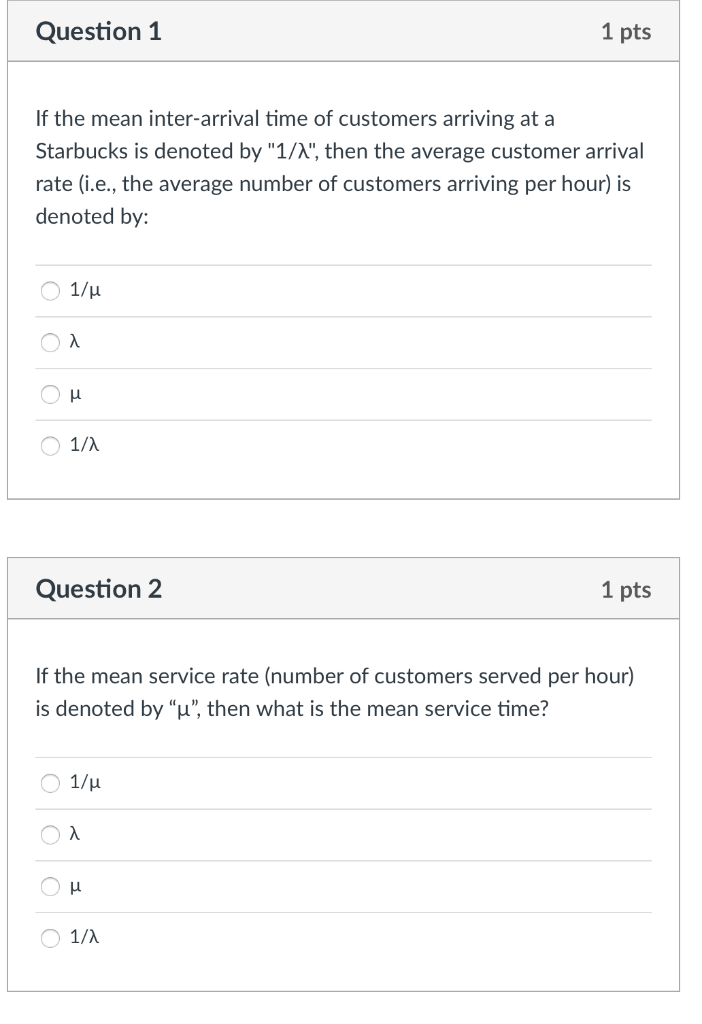 Some Formulas on Queues The first 10 formulas and