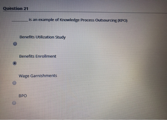 Question 21 is an example of Knowledge Process