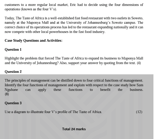 Case 1: Operations Management processes at The
