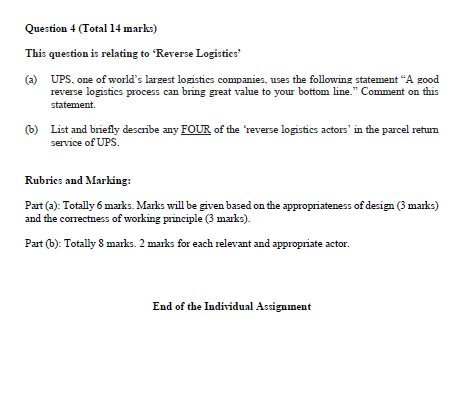 Question 4 (Total 14 marks) This question is