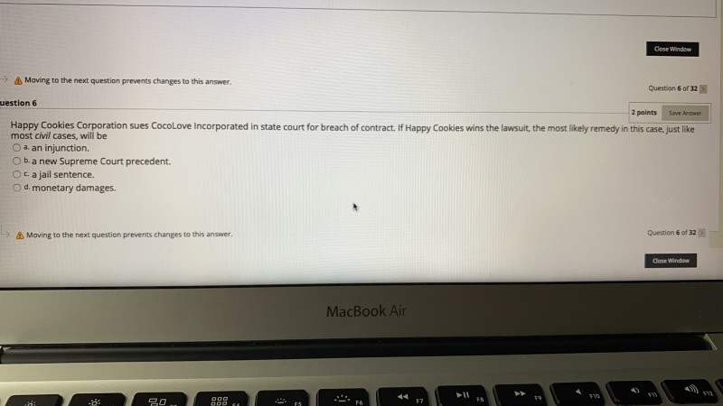 Cose Window Maving to the next question prevents