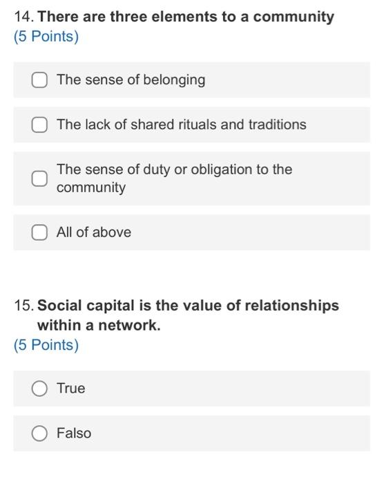 help! 14. There are three elements to a community