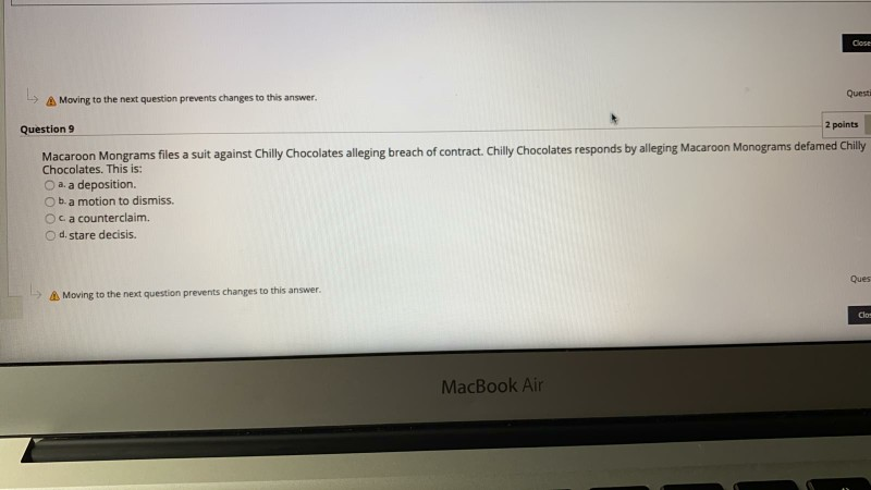 Cose Window Maving to the next question prevents