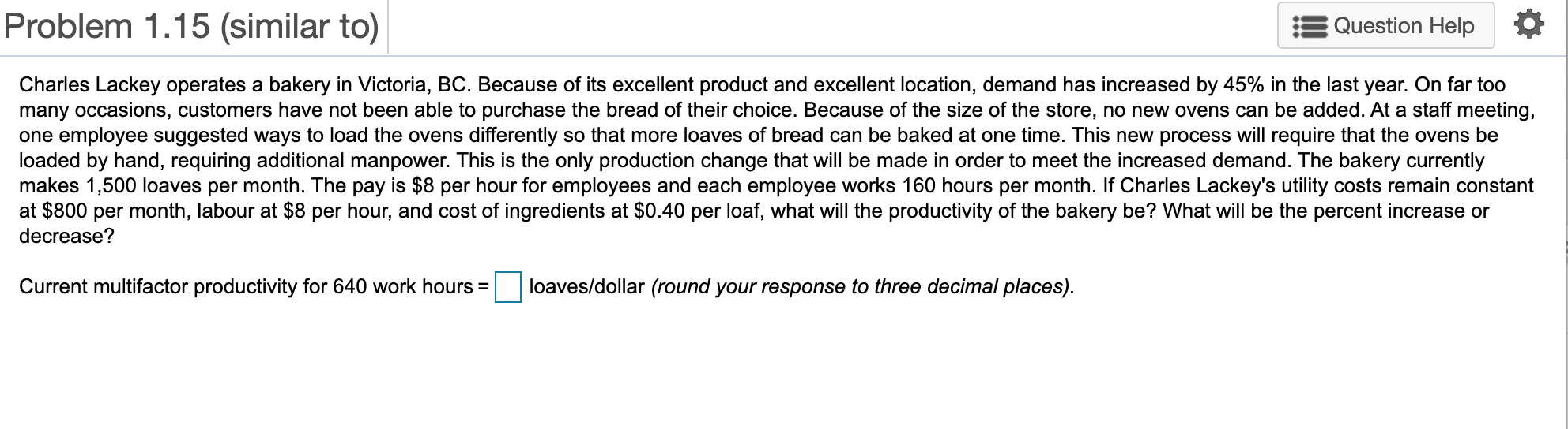 Problem 1.15 (similar to) Question Help Charles
