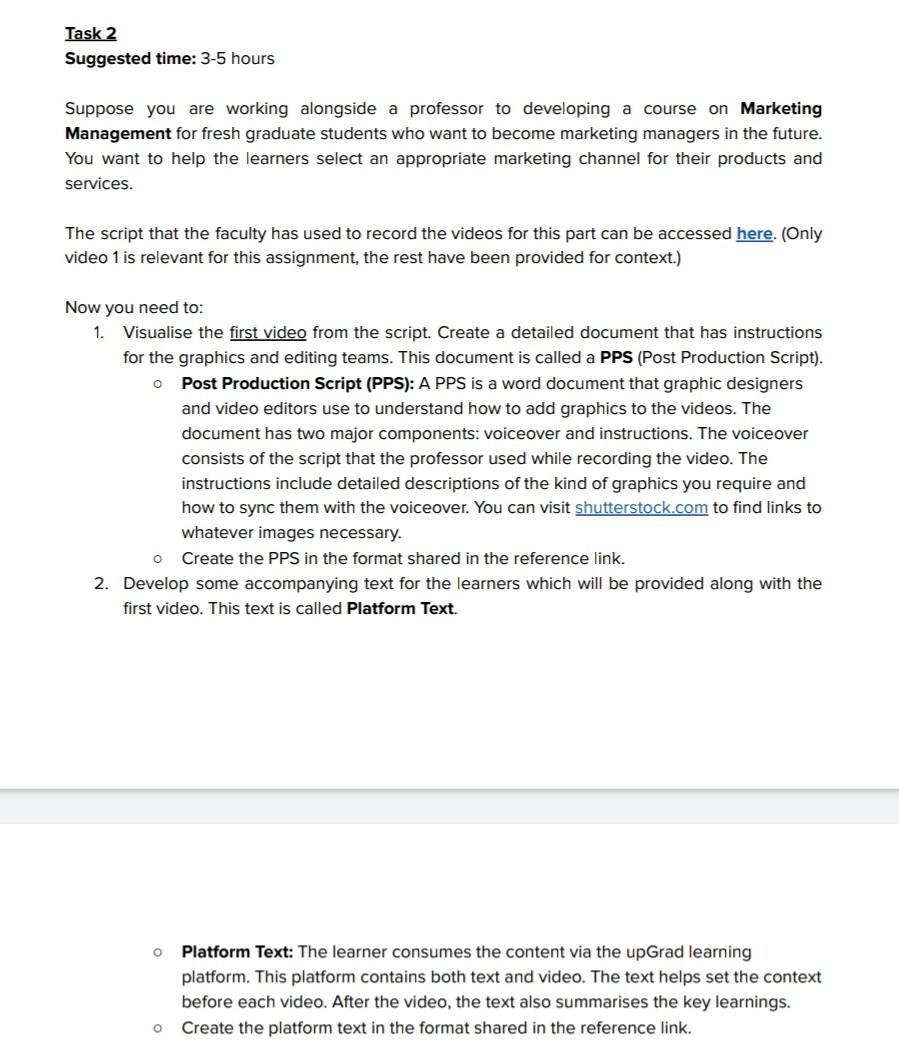 Task 2 Suggested time: 3-5 hours Suppose you are