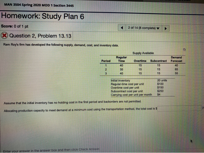 MAN 3504 Spring 2020 MOD 1 Section 3445 Homework: