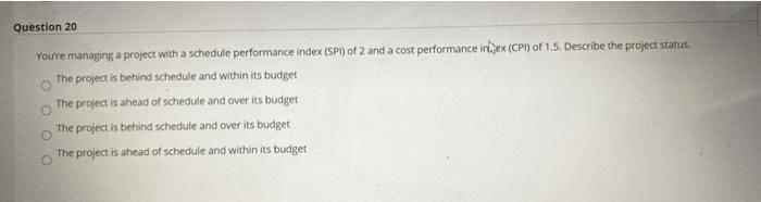 Question 20 Youre managing a project with a