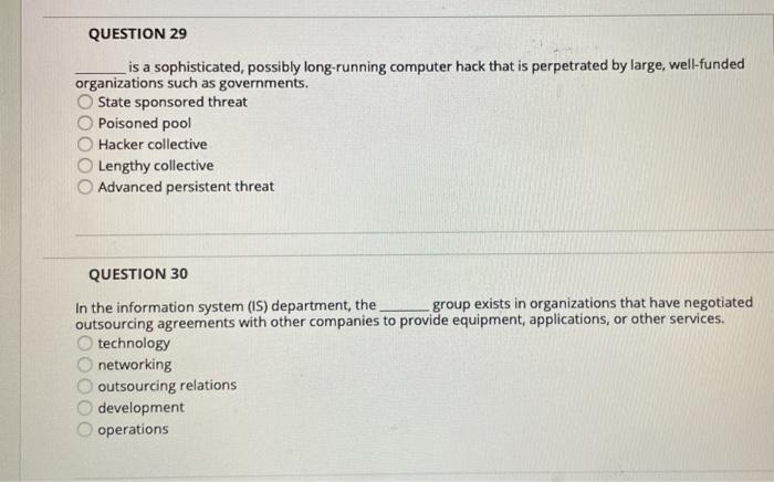 QUESTION 29 is a sophisticated, possibly