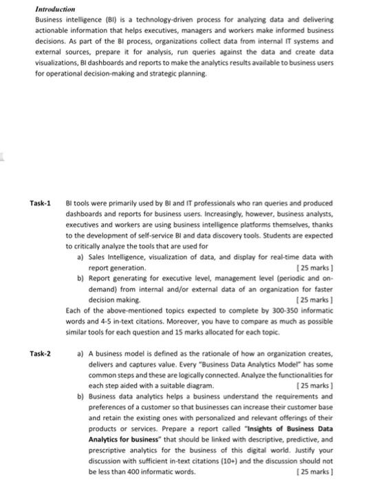 Introduction Business intelligence (BI1) is a