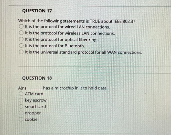 QUESTION 17 Which of the following statements is