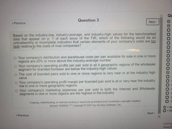 question 3 Question 3 < Previous Next > Based on