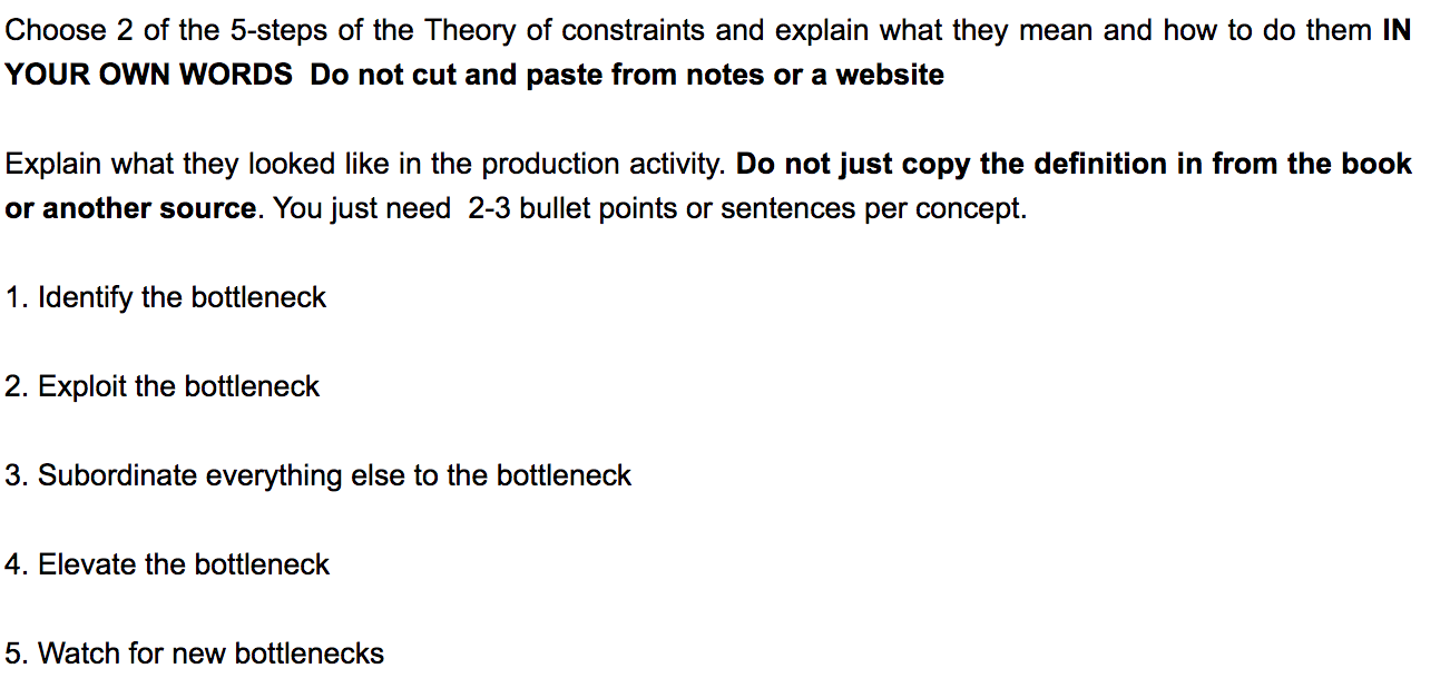 Choose 2 of the 5 -steps of the Theory of
