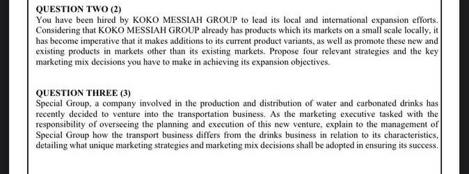 QUESTION TWO (2) You have been hired by KOKO