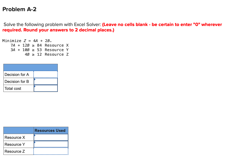 Problem A-2 Solve the following problem with