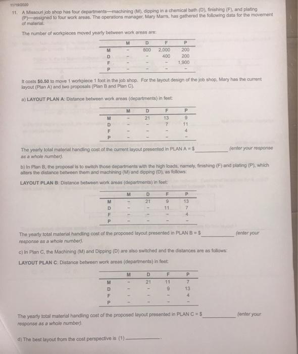 19/2020 11. A Missouri job shop has four