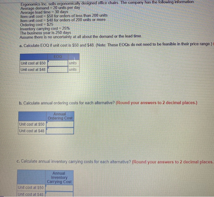 Ergonomics Inc. sells ergonomically designed