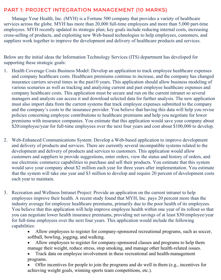 PART 1: PROJECT INTEGRATION MANAGEMENT (10 MARKS)