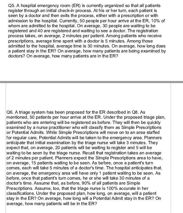 Q5. A hospital emergency room (ER) is currently