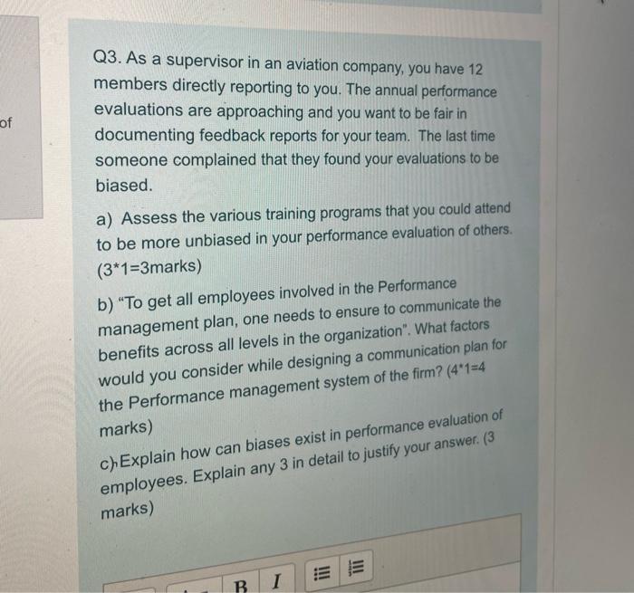 of Q3. As a supervisor in an aviation company,