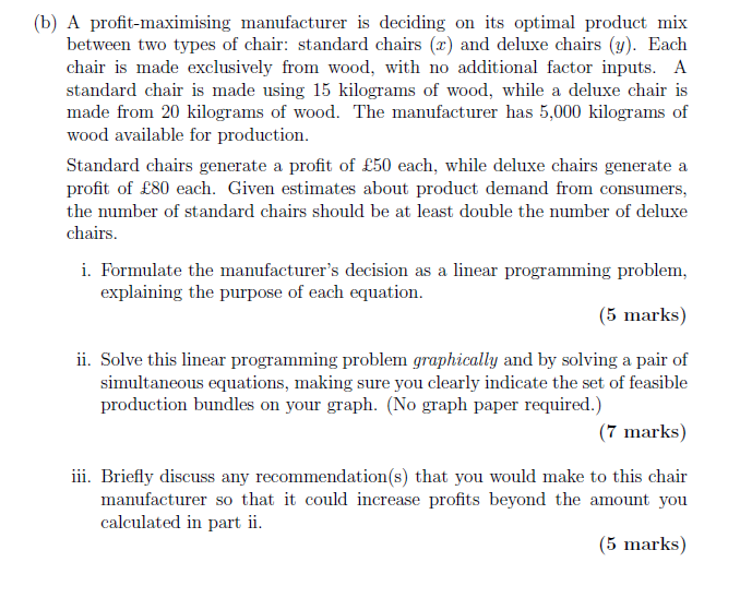(b) A profit-maximising manufacturer is deciding