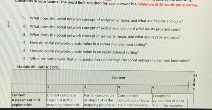 questions in your teams. The word limit required