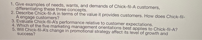 1. Give examples of needs, wants, and demands of