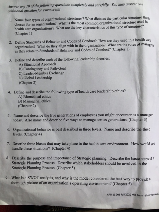 Question 2 please. HAD 11 001 Fall 2020 Mid Term