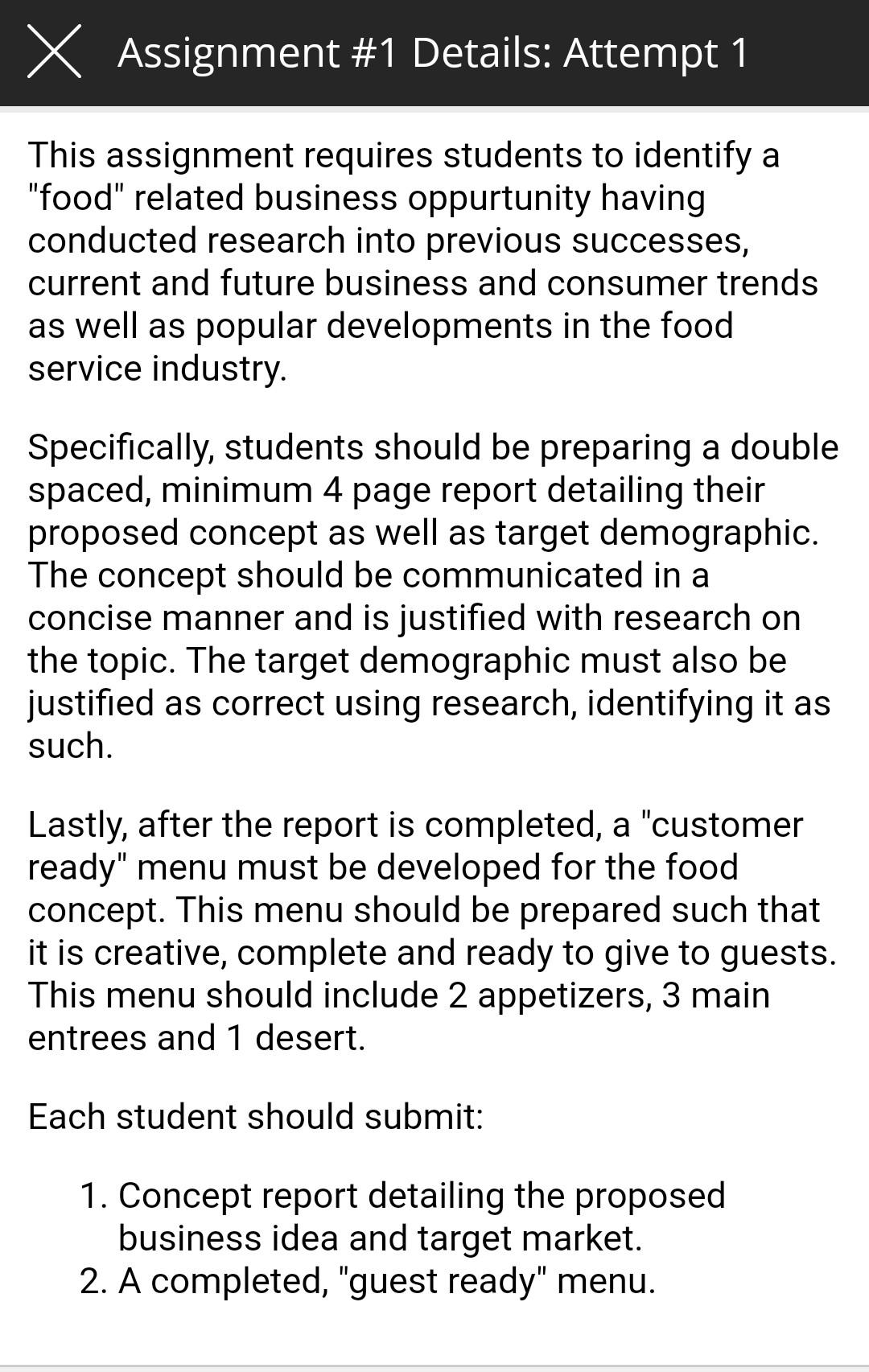 x Assignment #1 Details: Attempt 1 This