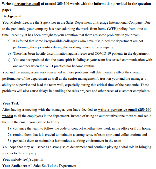 Write a persuasive email of around 250-300 words