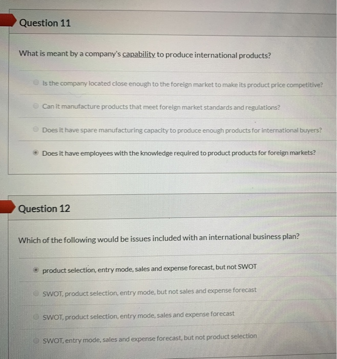 Question 11 What is meant by a company's