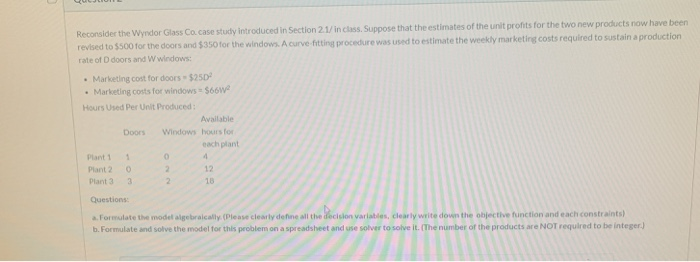Reconsider the Wyndor Glass Co. case study