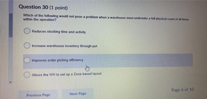 Question 30 (1 point) Which of the following