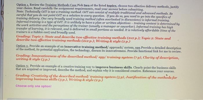 pick one of the options 1-3 Option 1. Review the