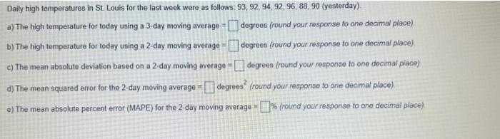 Daily high temperatures in St. Louis for the last