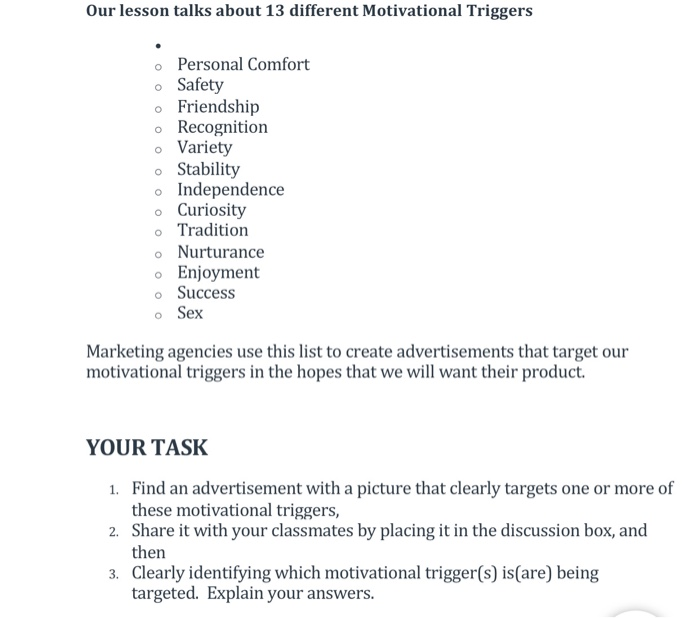 Our lesson talks about 13 different Motivational