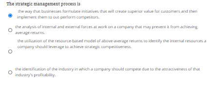 The strategic management process is the way that