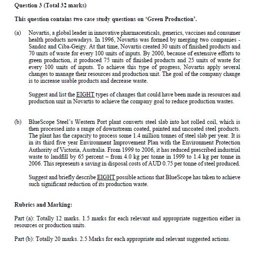 Question 3 (Total 32 marks) This question