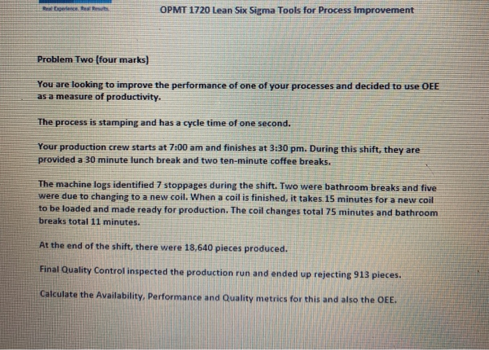 Problem Two (5 marks) On a Value stream Map, we