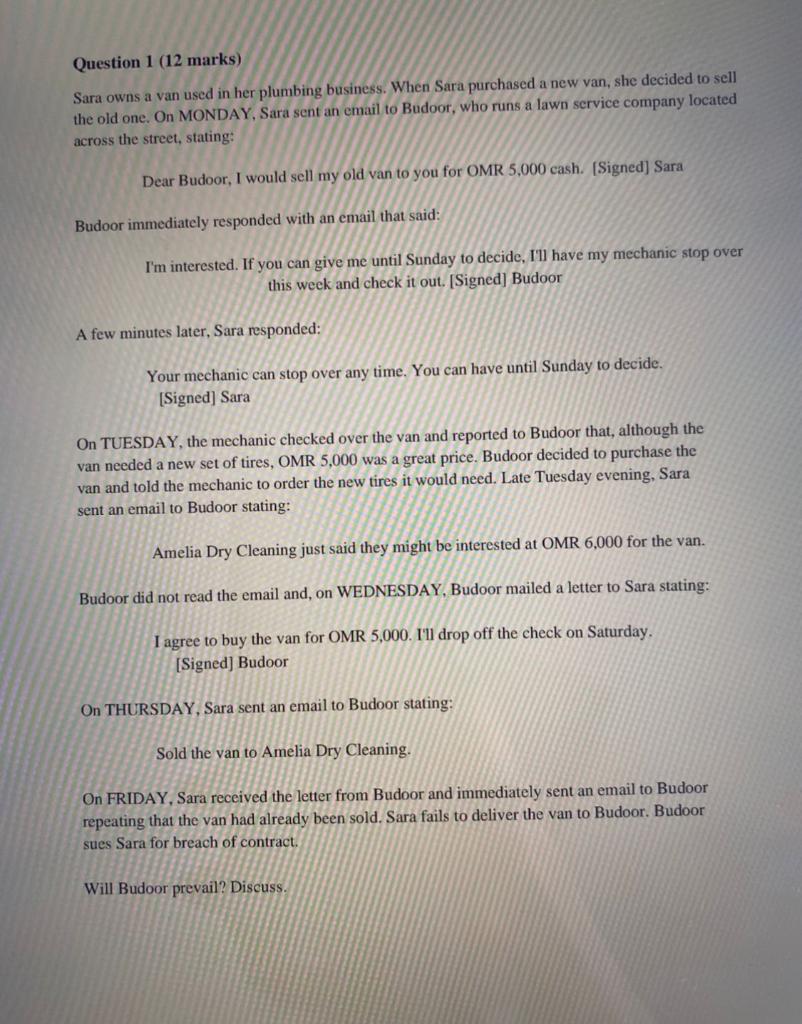 Answer using IRAC method Question 1 (12 marks)