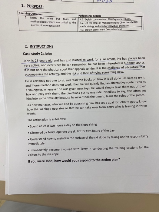 1. PURPOSE: Learning Outcomes Performance