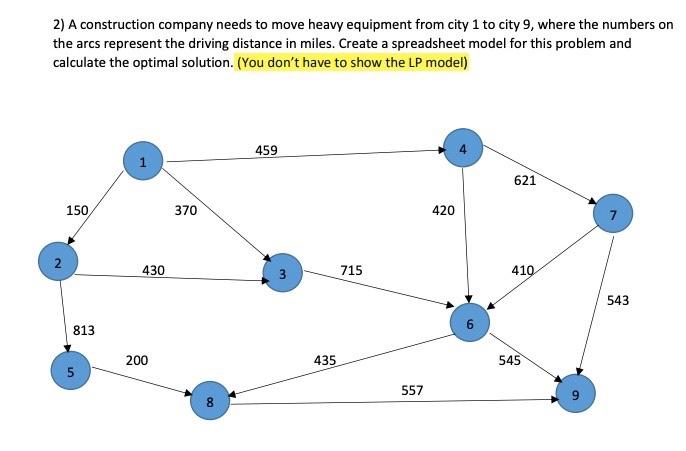 Solve using Excel 2) A construction company needs