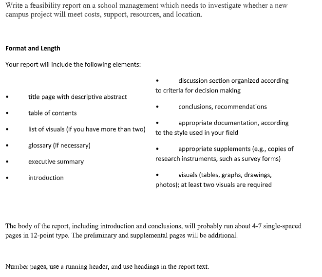 any campus project. Write a feasibility report on