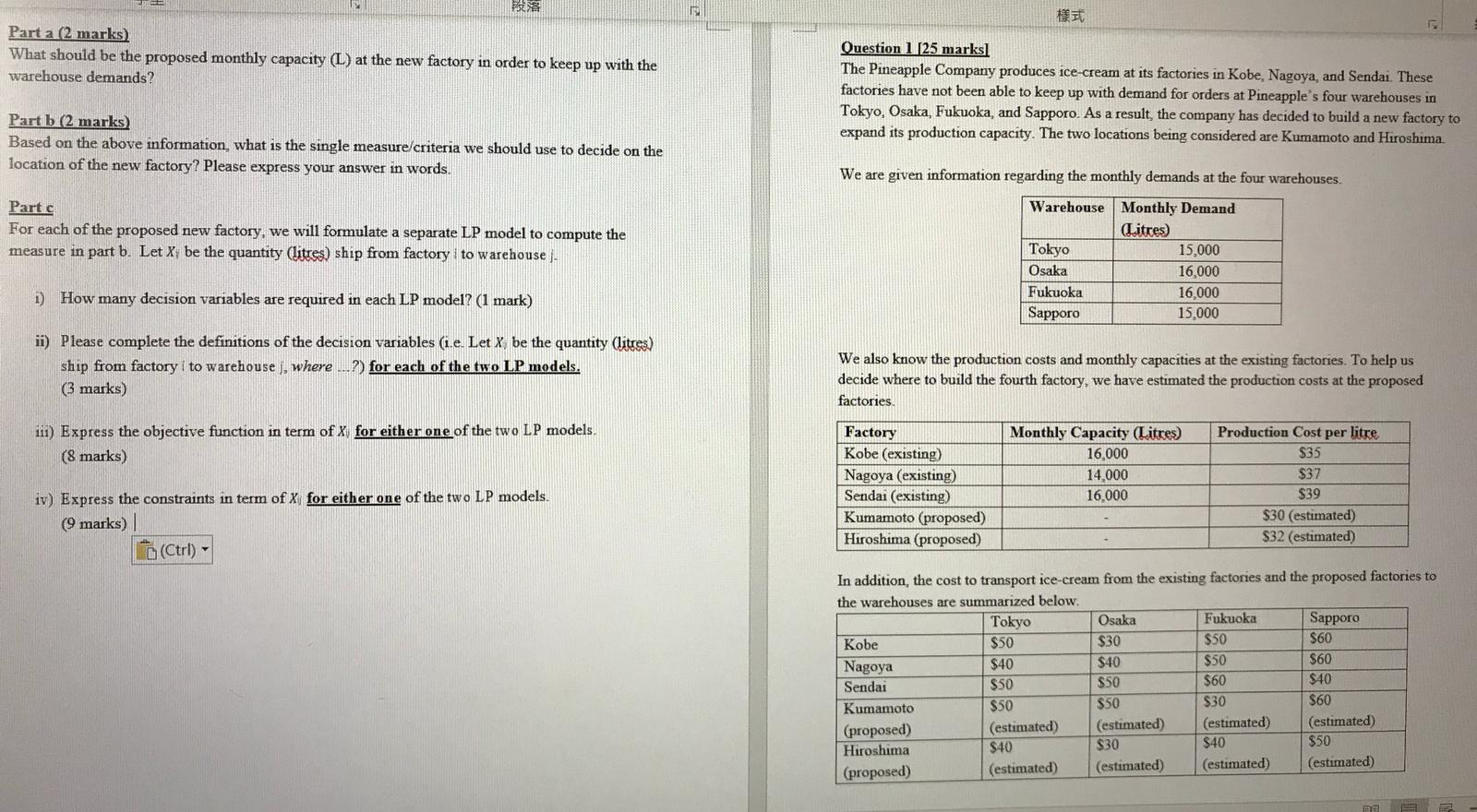 F at Part a (2 marks) What should be the proposed