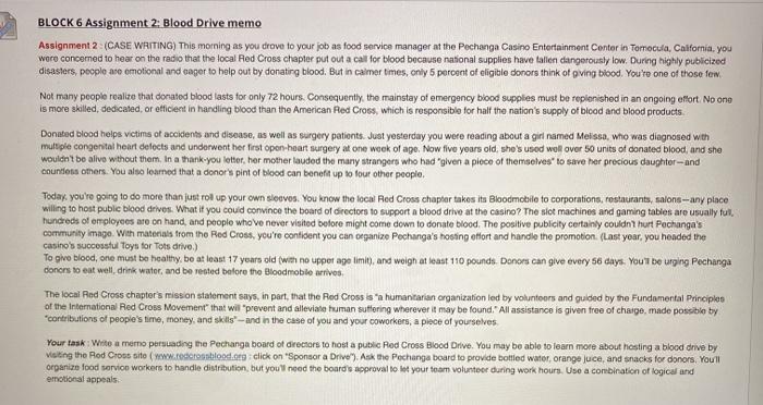 BLOCK 6 Assignment 2: Blood Drive memo Assignment