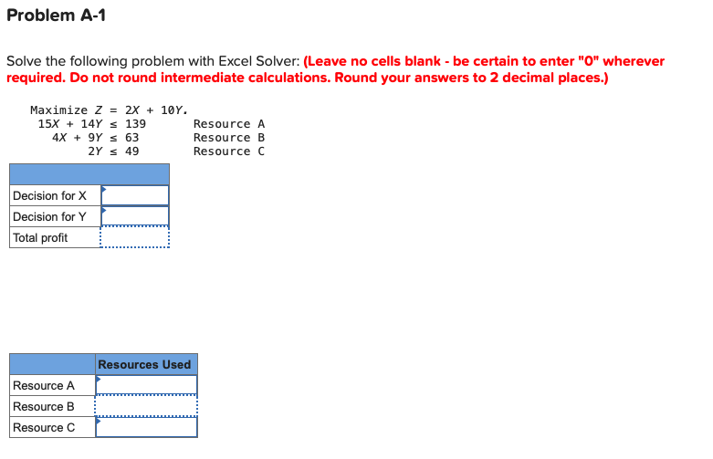 Problem A-1 Solve the following problem with