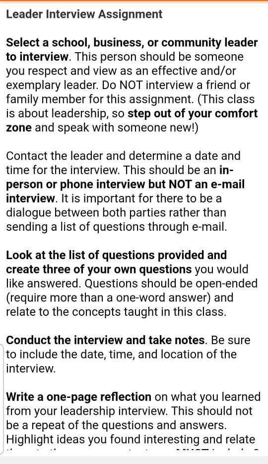 school principal Leader Interview Assignment