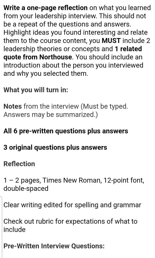 school principal Leader Interview Assignment