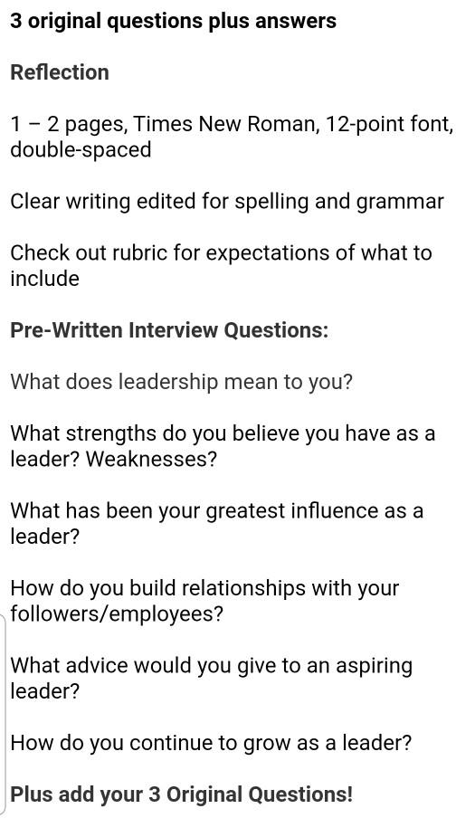 school principal Leader Interview Assignment