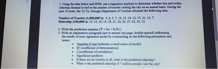 need a reggression 1. Using the data below and