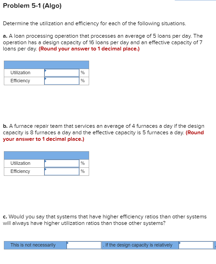Problem 5-1 (Algo) Determine the utilization and